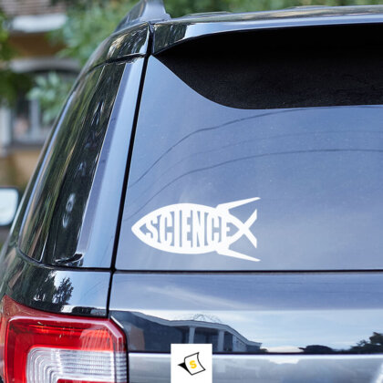 Стикер за кола - Научна риба Исус! Той е идеален начин да споделите своите убеждения и ценности, добавяйки личен и значим елемент към автомобила си.