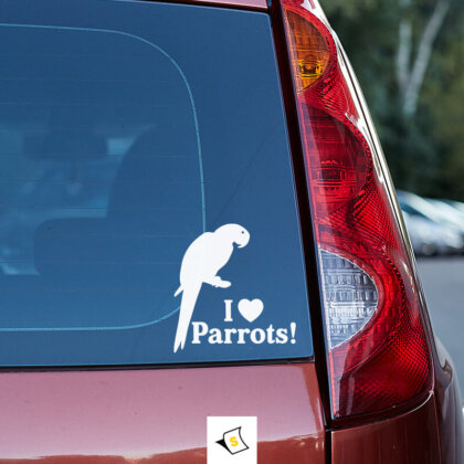 Стикер за кола - Обичам папагали!
