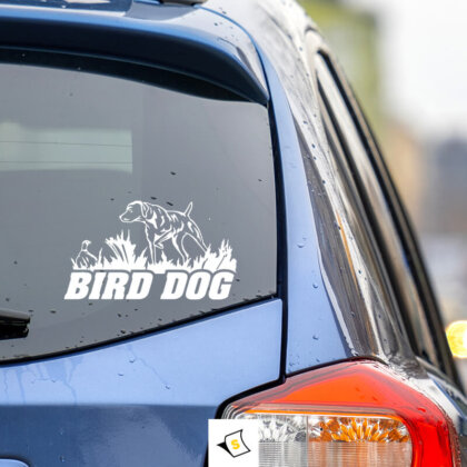 "Стикер за кола - Птицеловно куче, представляващо ловна страст и приключенски дух. Изработен от висококачествени, водо- и UV-устойчиви материали, идеален за добавяне на характер на вашия автомобил."