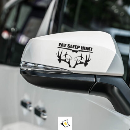 "Стикер за кола с мотив 'Яж, Спи, Ловувай'. Дизайнът отразява активен и приключенски начин на живот, идеален за ентусиасти на открито. Изработен от устойчив винил, с ярки цветове и лесен за нанасяне на всякакви повърхности."