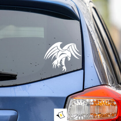 Стикер за кола - Орел Стикер за кола с изображение на величествен орел, символизиращ сила, свобода и благородство. Дизайнът е впечатляващ и динамичен, което добавя уникален стил на превозното средство. Изработен от висококачествени и устойчиви материали, стикерът е лесен за нанасяне и устоява на атмосферни условия, което го прави идеален избор за любителите на природата и приключенията.