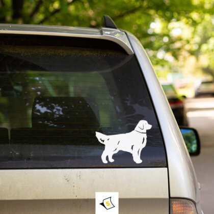 Стикер за кола - Голдън Ретривър Стикер за кола с изображение на голдън ретривър, символизиращ любов и привързаност към любимото куче. Идеален за любителите на породата.