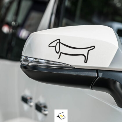 Стикер за кола - Куче Дакел 2 Стикер за кола с изображение на куче порода дакел, представящо игрив и очарователен характер. Дизайнът подчертава уникалните черти на дакела и е идеален за любителите на кучета, които искат да добавят индивидуалност на своя автомобил.