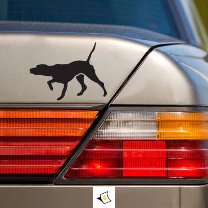 Стикер за кола - Куче Пойнтер Стикер за кола с изображение на куче порода пойнтер, изразяващо динамичност и енергия. Дизайнът е идеален за любителите на активния начин на живот и кастриките на тази интелигентна порода, добавяйки уникален и стилен акцент на автомобила.