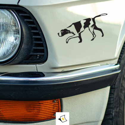 Стикер за кола - Ловно куче 2 Стикер за кола "Ловно куче 2" - дизайн, изобразяващ ловно куче в динамична поза, символизираща приключенския дух. Идеален за запалени ловци и любители на природата, изработен от водо- и UV-устойчиви материали. Лесен за нанасяне върху всякакви повърхности, стикерът добавя индивидуалност на автомобила и подчертава страстта към лов и животни.