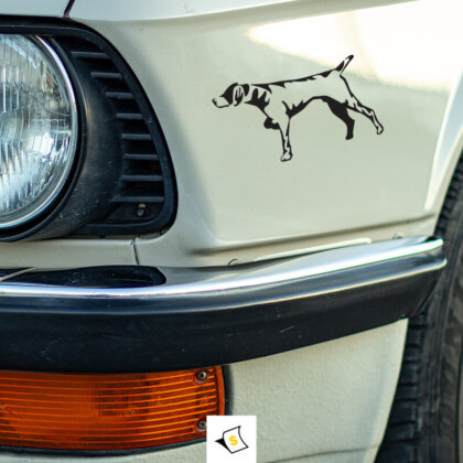 Стикер за кола - Ловно куче Стикер за кола "Ловно куче" - дизайн, изобразяващ ловно куче в динамична поза, символизираща приключенския дух. Идеален за запалени ловци и любители на природата, изработен от водо- и UV-устойчиви материали. Лесен за нанасяне върху всякакви повърхности, стикерът добавя индивидуалност на автомобила и подчертава страстта към лов и животни.