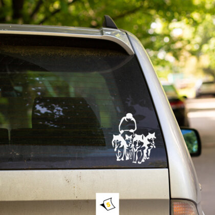 Стикер за кола - Сибирски Хъскита Стикер за кола с дизайн на Сибирски Хъскита, изобразяващ красивите и енергични кучета. Перфектен за любителите на породата, този стикер добавя уникален стил на вашето возило и демонстрира вашата любов към Хъскитата.