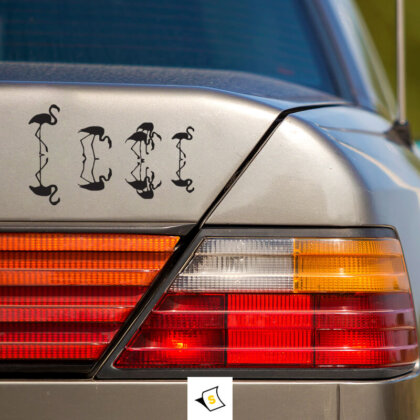 Стикер за кола - Отражение на Фламинго Стикер за кола с изображение на фламинго, изразяващ стил и индивидуалност.