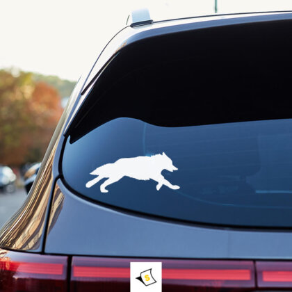 Стикер за кола - Бягащ вълк Стикер за кола с изображение на бягащ вълк, символизиращ сила, свобода и дива природа.