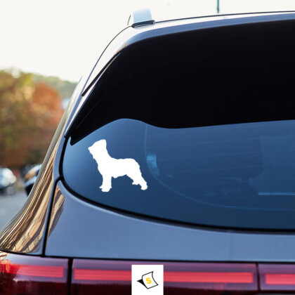 Стикер за кола - Куче Бриар Стикер за кола с изображение на бриар - очарователно куче с дълга козина и игрив поглед, символизиращо преданост и любов към животните.